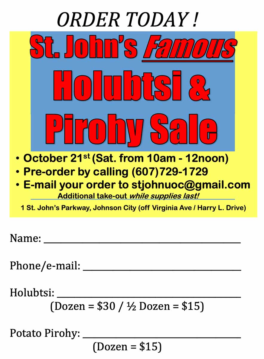 St. John's Famous Holubtsi & Pirohy Sale - October 21, 10-12PM