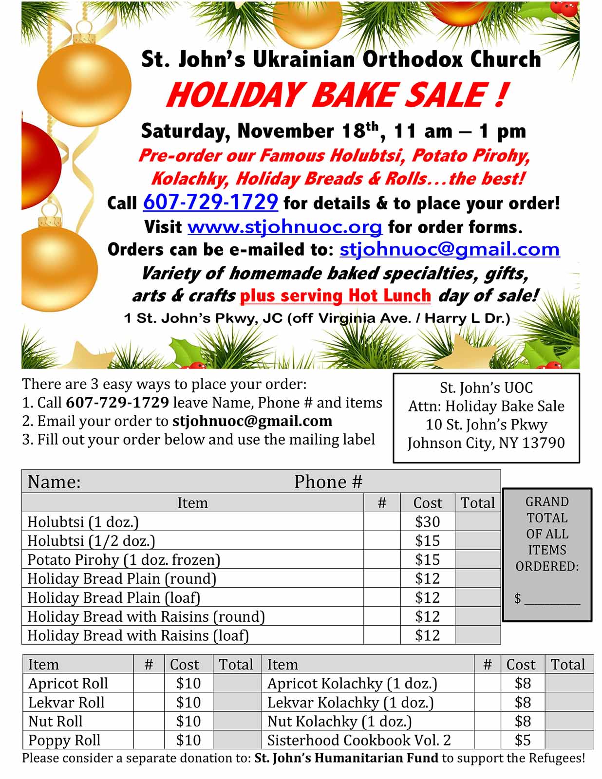 Holiday Bake Sale - November 18, 2023