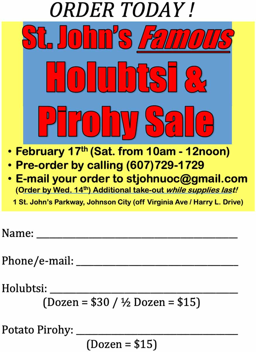 St. John's Famous Holubtsi & Pirohy Sale - February 17, 2024