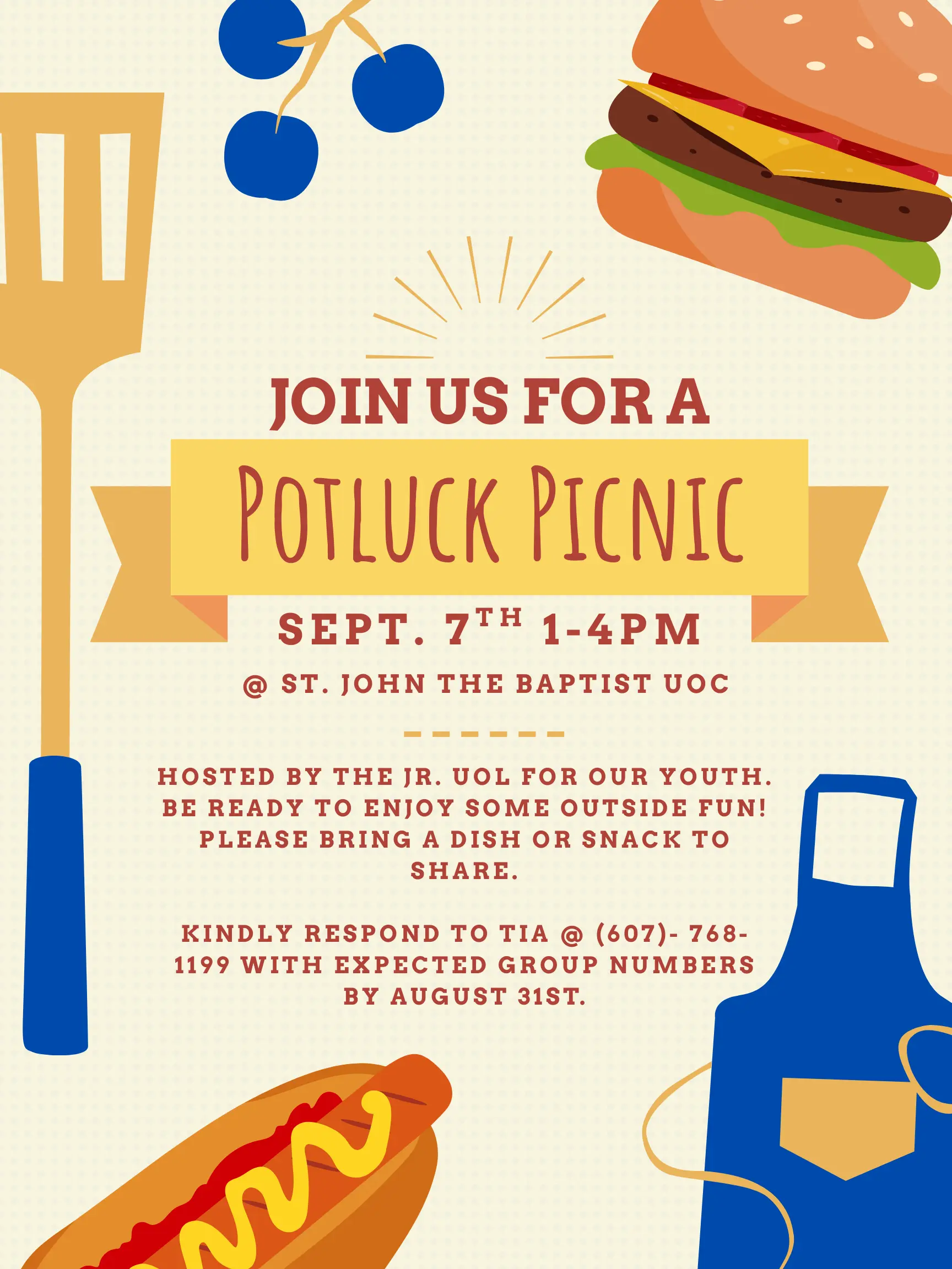 Jr. UOL Potluck Picnic Sep. 7, 2025 from 1-4pm