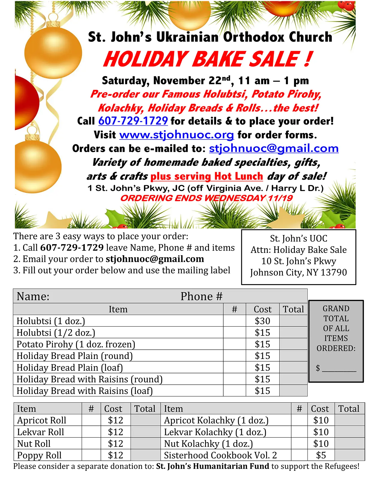 2025 Holiday Bake Sale on Nov. 22, 2025
