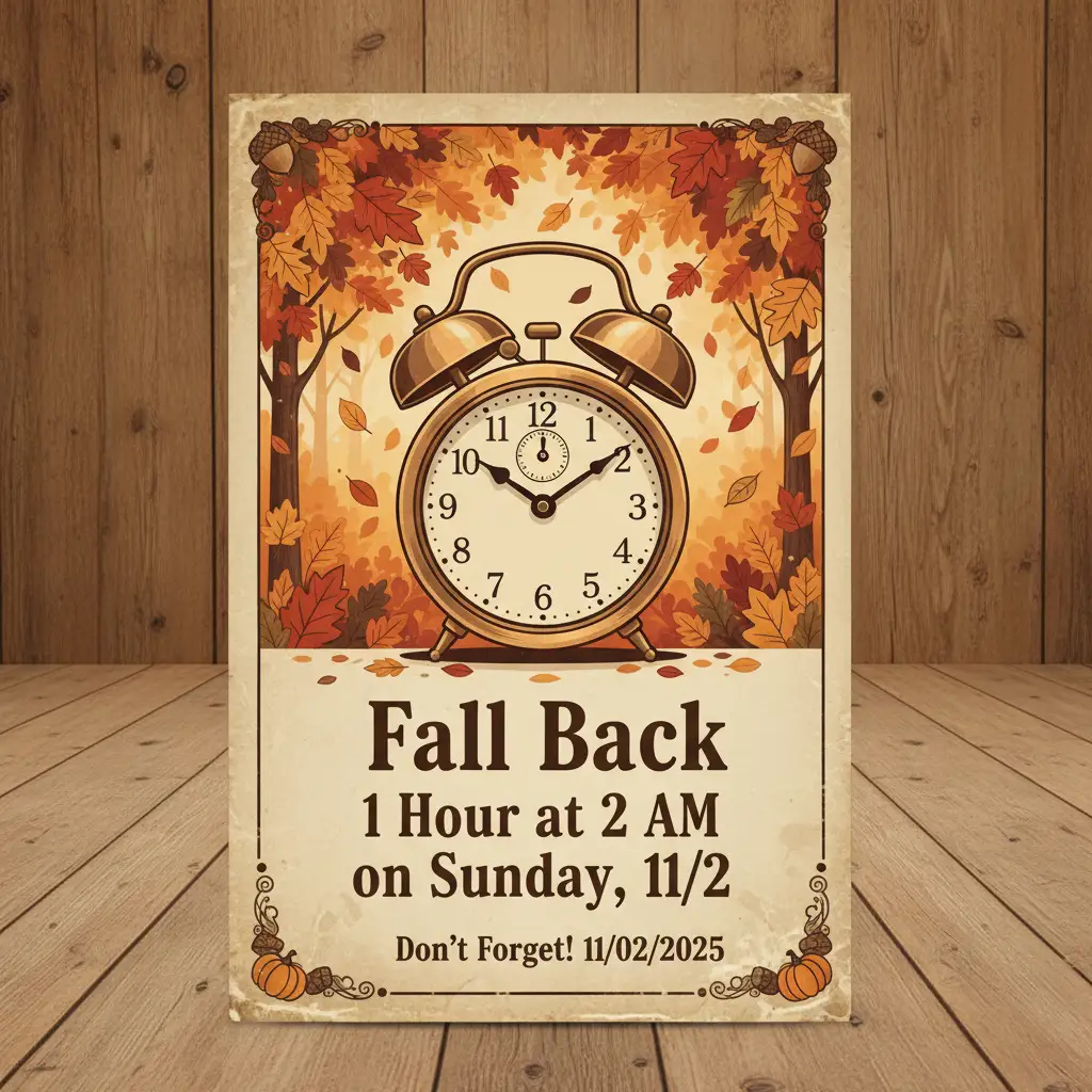 Fall Back 1 Hour Nov. 2, 2025