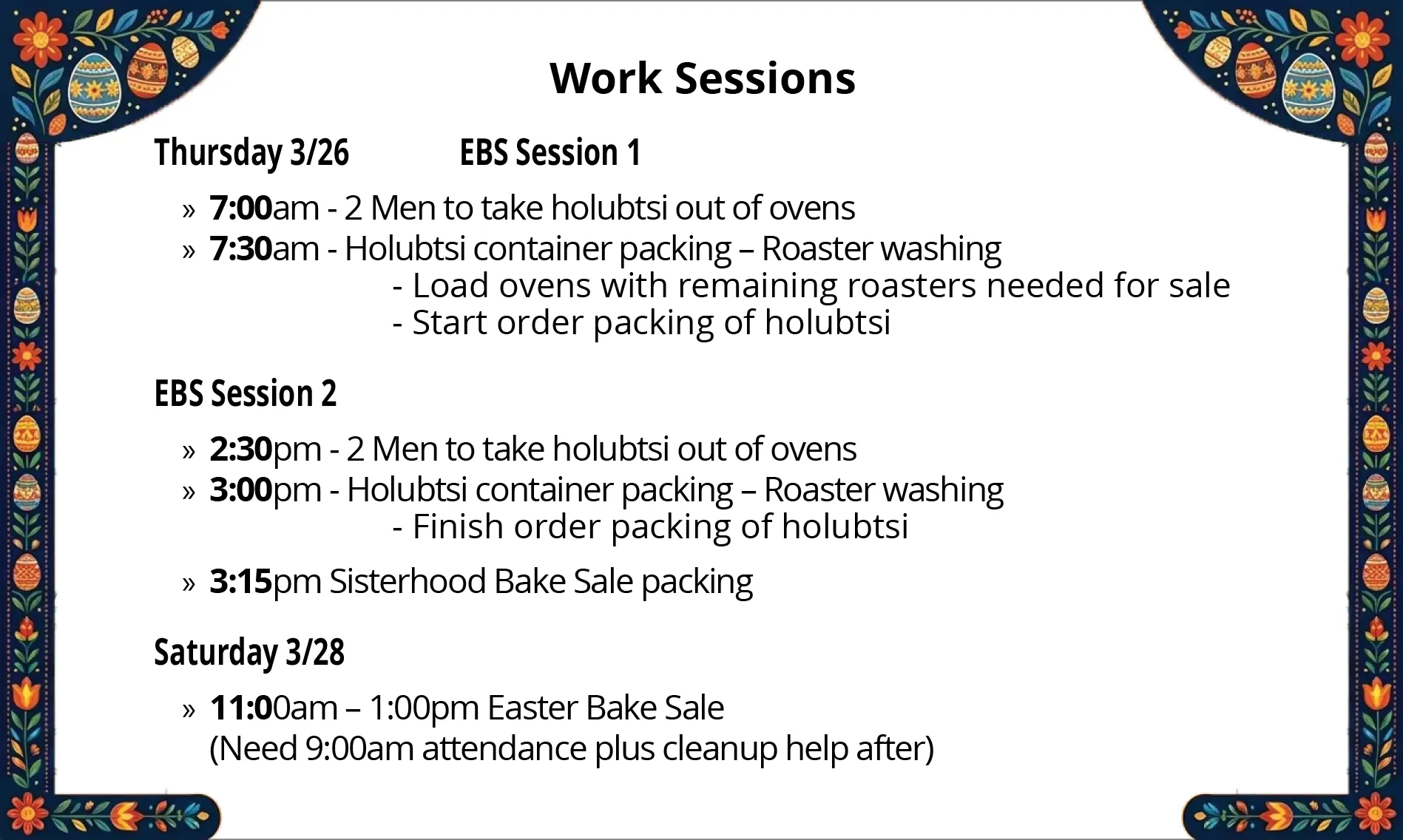 Upcoming Work Sessions