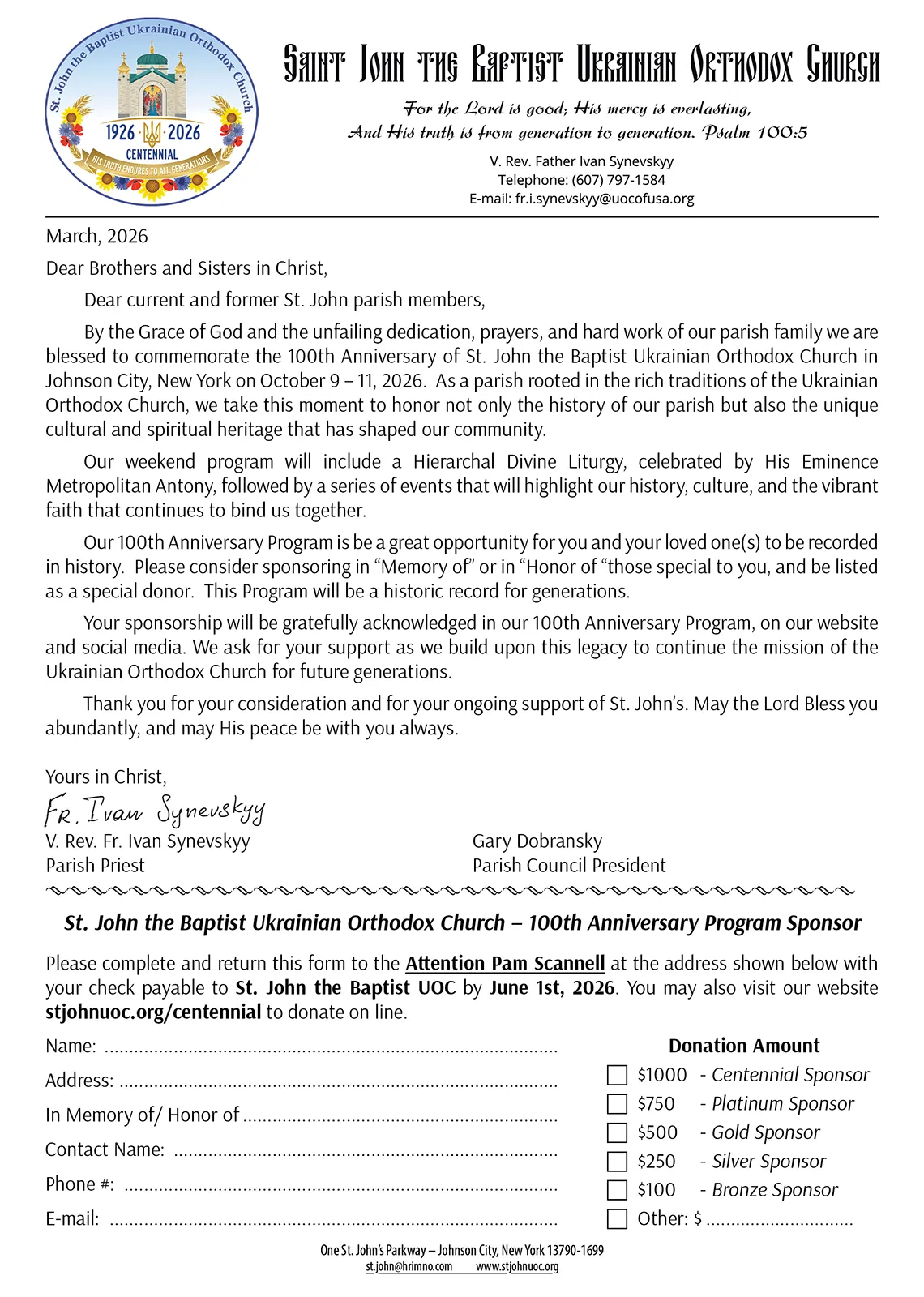 Letter to parishioners
