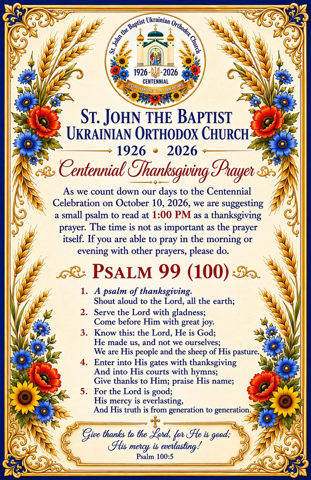 Centennial Celebration Prayer